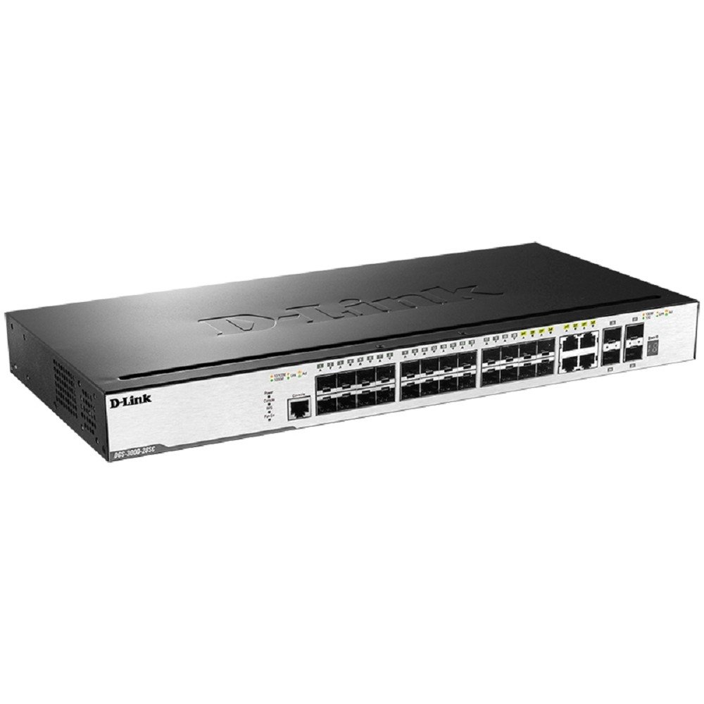 D-Link DGS-3000-28SC/A1A Управляемый L2 стекируемый коммутатор с 20 портами 100/1000Base-X SFP, 4 комбо-портами 100/1000Base-T/SFP и 4 портами 10GBase-X SFP+