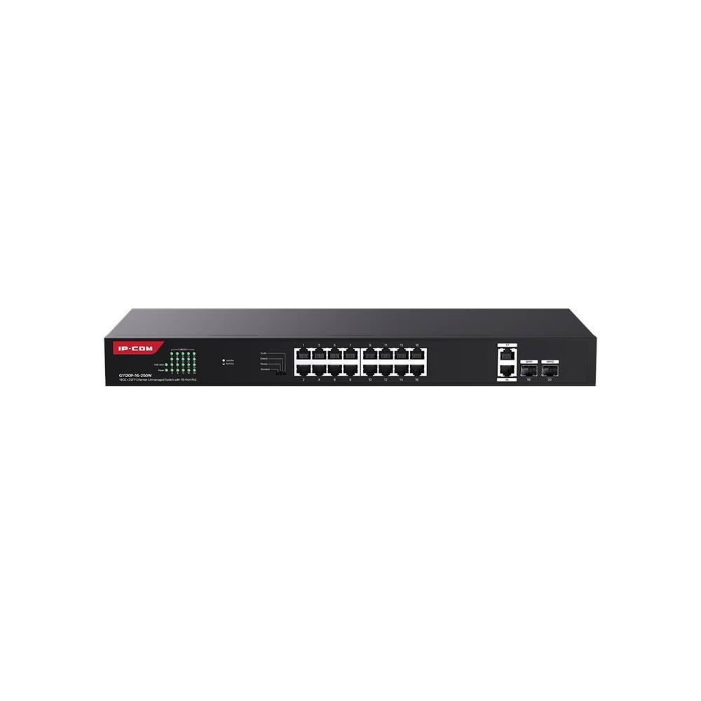 IP-COM G1120P-16-250W Коммутатор неуправляемый PoE, 20 портов, 18x1 Гбит/с, SFP 2x1 Гбит/с, PoE 16х30 Вт (до 230 Вт)