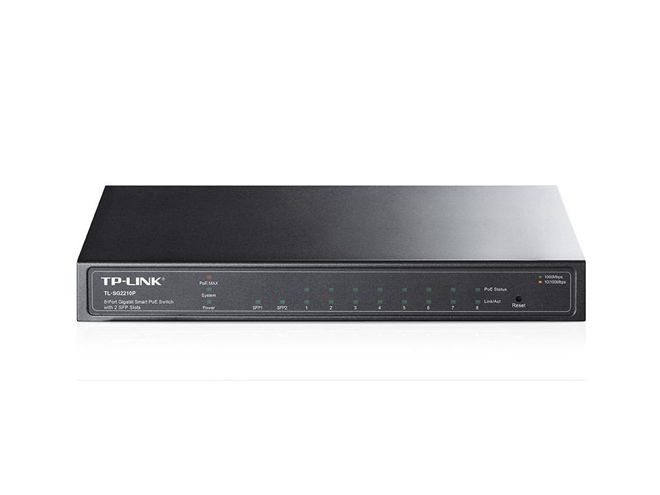 Коммутатор/ 8-port gigabit Smart PoE+ Switch with 2 SFP uplink ports,desktop mount, 8 802.3af/at compliant PoE+ ports, 2 SFP uplink ports, 58W PoE budget, L2 switch features, SG2210P