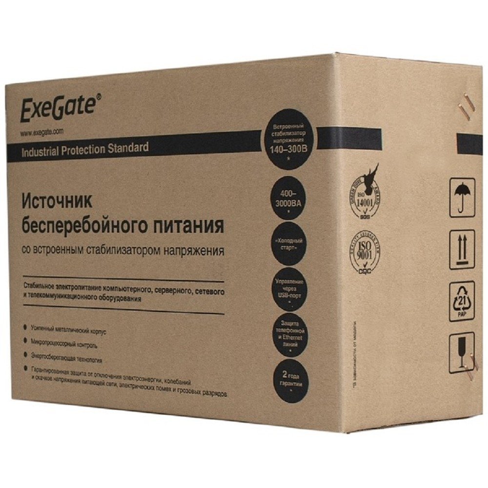 Exegate EP285519RUS ИБП ExeGate SpecialPro Smart LLB-2000.LCD.AVR.EURO.RJ.USB <2000VA/1200W, LCD, AVR, 4 евророзетки, RJ45/11, USB, Black>