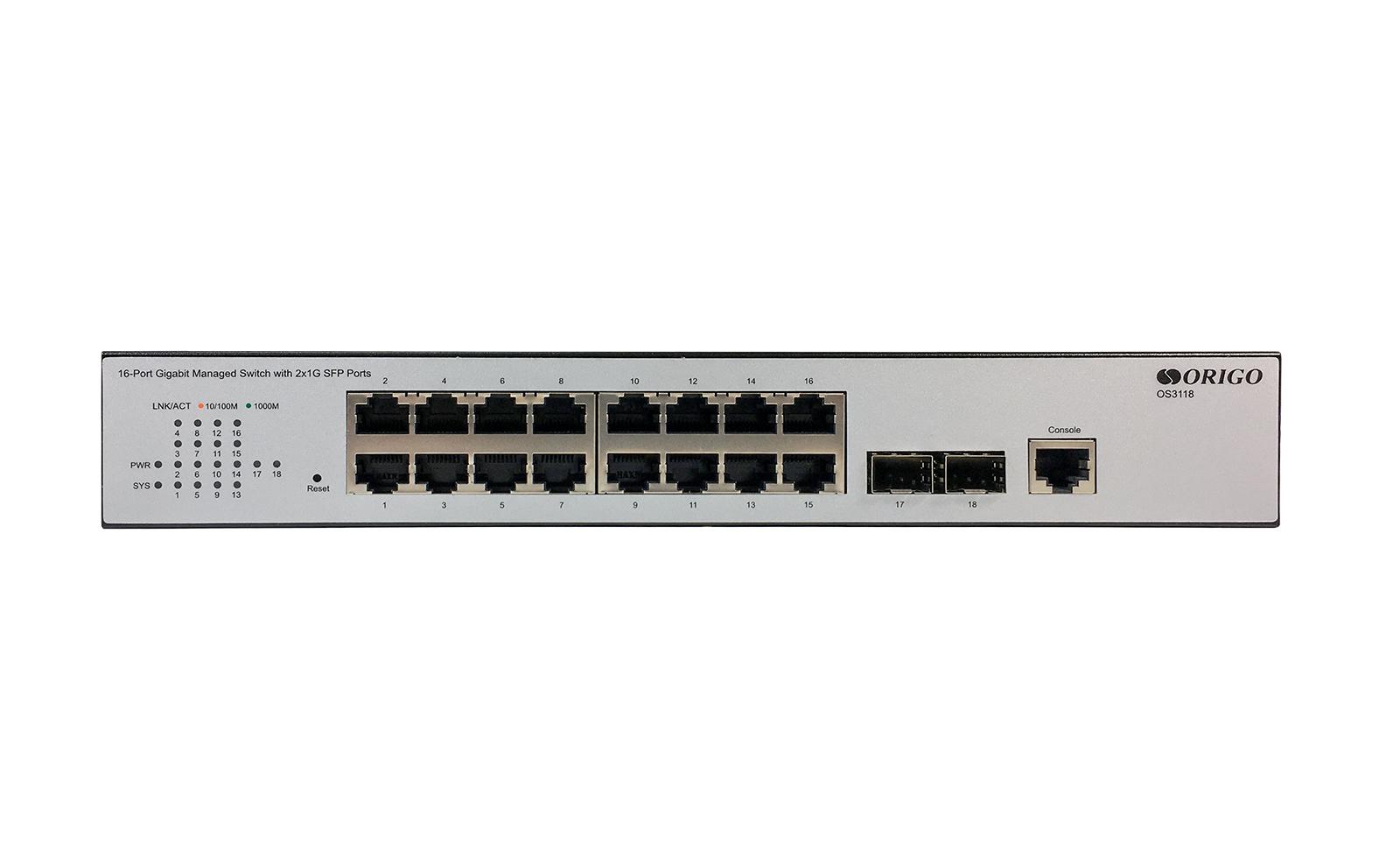 Коммутатор/ Управляемый L2 коммутатор, 16x1000Base-T, 2x1000Base-X SFP, консольный порт RJ-45, комплект для установки в 19" стойку, OS3118/A2A