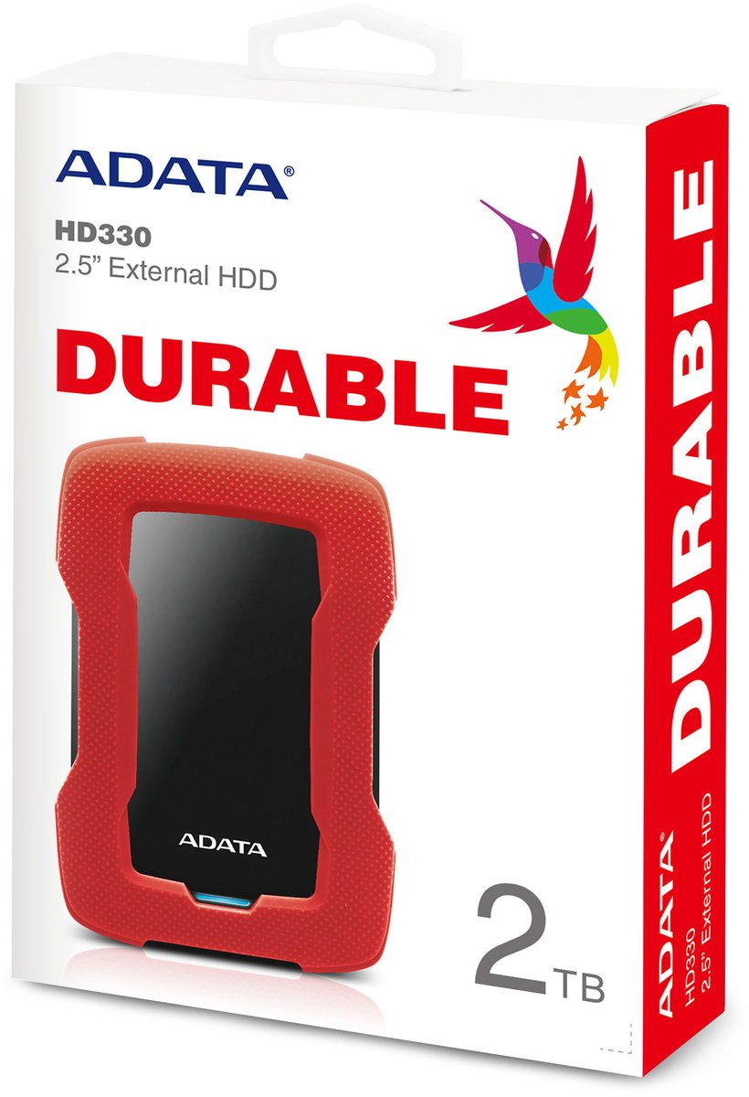 Внешний жесткий диск/ Portable HDD 2TB ADATA HD330 (Red), Silicone, USB 3.2 Gen1, 133x89x16mm, 190g /3 года/, AHD330-2TU31-CRD
