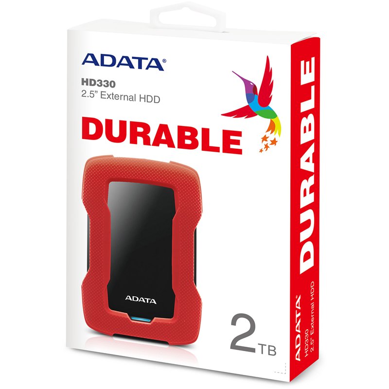 Внешний жесткий диск/ Portable HDD 2TB ADATA HD330 (Red), Silicone, USB 3.2 Gen1, 133x89x16mm, 190g /3 года/, AHD330-2TU31-CRD