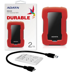 Внешний жесткий диск/ Portable HDD 2TB ADATA HD330 (Red), Silicone, USB 3.2 Gen1, 133x89x16mm, 190g /3 года/, AHD330-2TU31-CRD