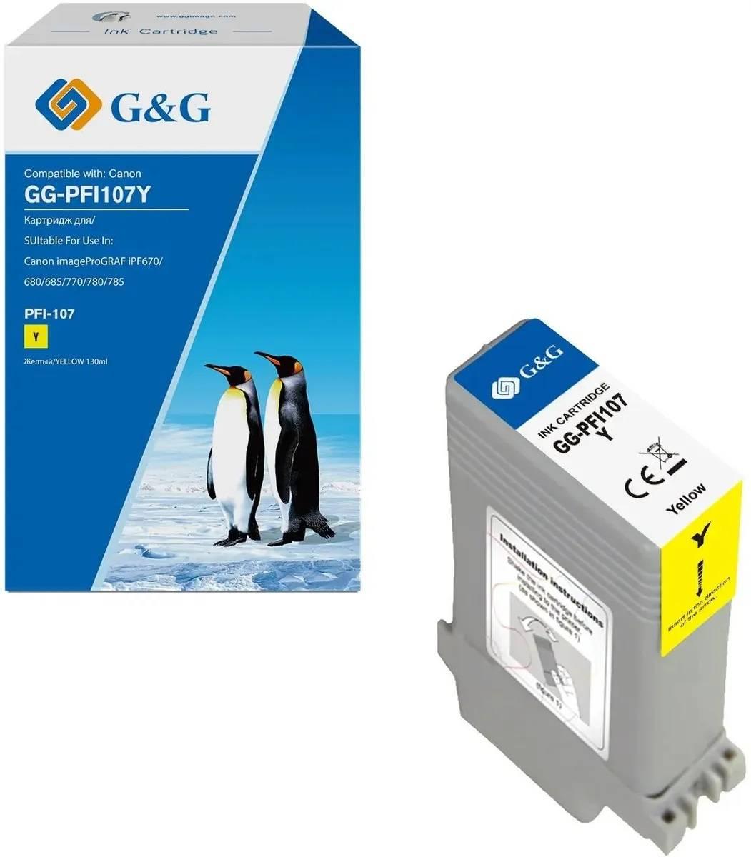 Картридж струйный G&G, аналог Canon 6708B001 желтый 130ml, GG-PFI107Y