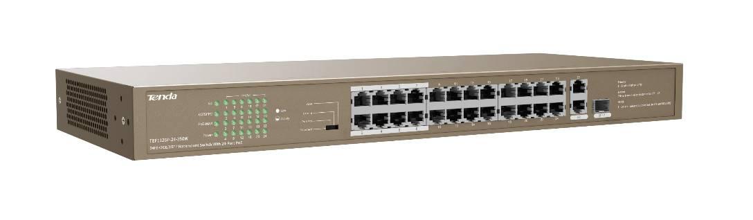 Tenda TEF1126P-24-250W Коммутатор неуправляемый PoE, 26 портов, 24x100 Мбит/с, PoE 24х30 Вт (до 370Вт), SFP 2х1 Гбит/с