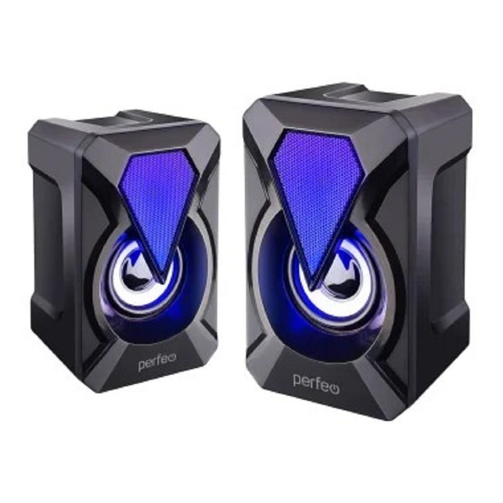 Perfeo колонки "FLAMES", 2.0, мощность 2х3 Вт, USB, чёрн, Game Design, LED подсветка 7 цв, PF_A4439