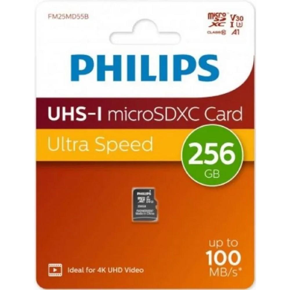 Micro SecureDigital 256GB Philips High Speed  microSDHC Class UHS-I U3, V30, A1, 100MB/s, FM25MD55B/97