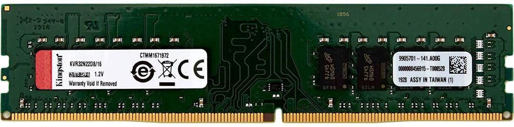 Память оперативная/ Kingston 16GB 3200MT/s DDR4 Non-ECC CL22 DIMM 2Rx8, KVR32N22D8/16