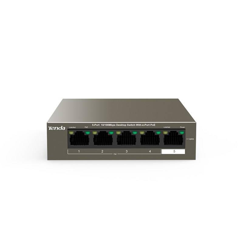 Tenda TEF1105P-4-63W Коммутатор неуправляемый PoE, 5 портов, 5x100 Мбит/с, PoE 4х30 Вт (до 58 Вт), настольный
