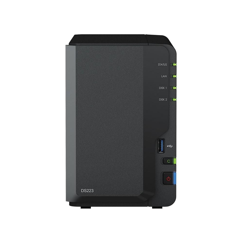 Synology DS223 Сетевое хранилище NAS, слоты 2x2.5"/3.5" SATA3, 1x1 Гбит/с, 3xUSB 3.X, Realtek RTD1619B/4x1.7 ГГц, DDR4 2Gb, 60W вилка UK/HK 3-pin