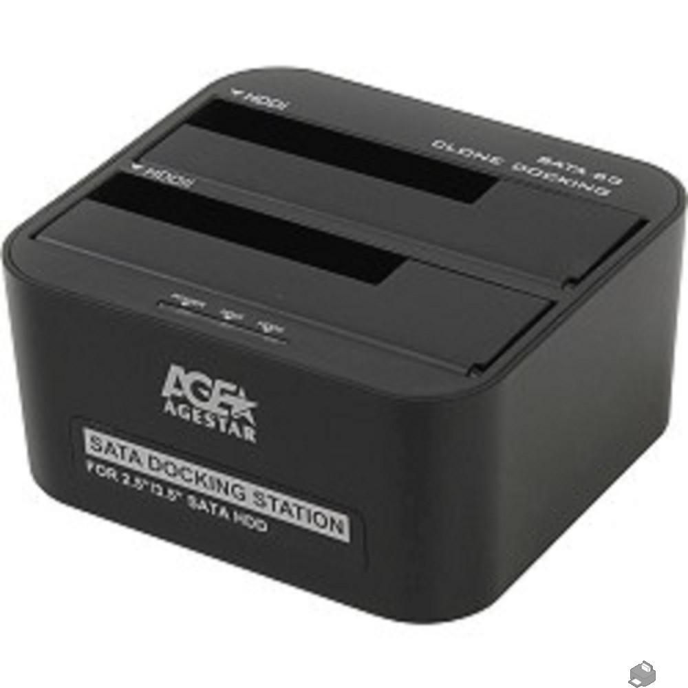 AgeStar 3UBT6-6G Докстанция 2x2.5"/3.5" SATA HDD/SSD AgeStar 3UBT6-6G, USB3.0, пластик, черный, UASP, 3UBT6-6G(BLACK)