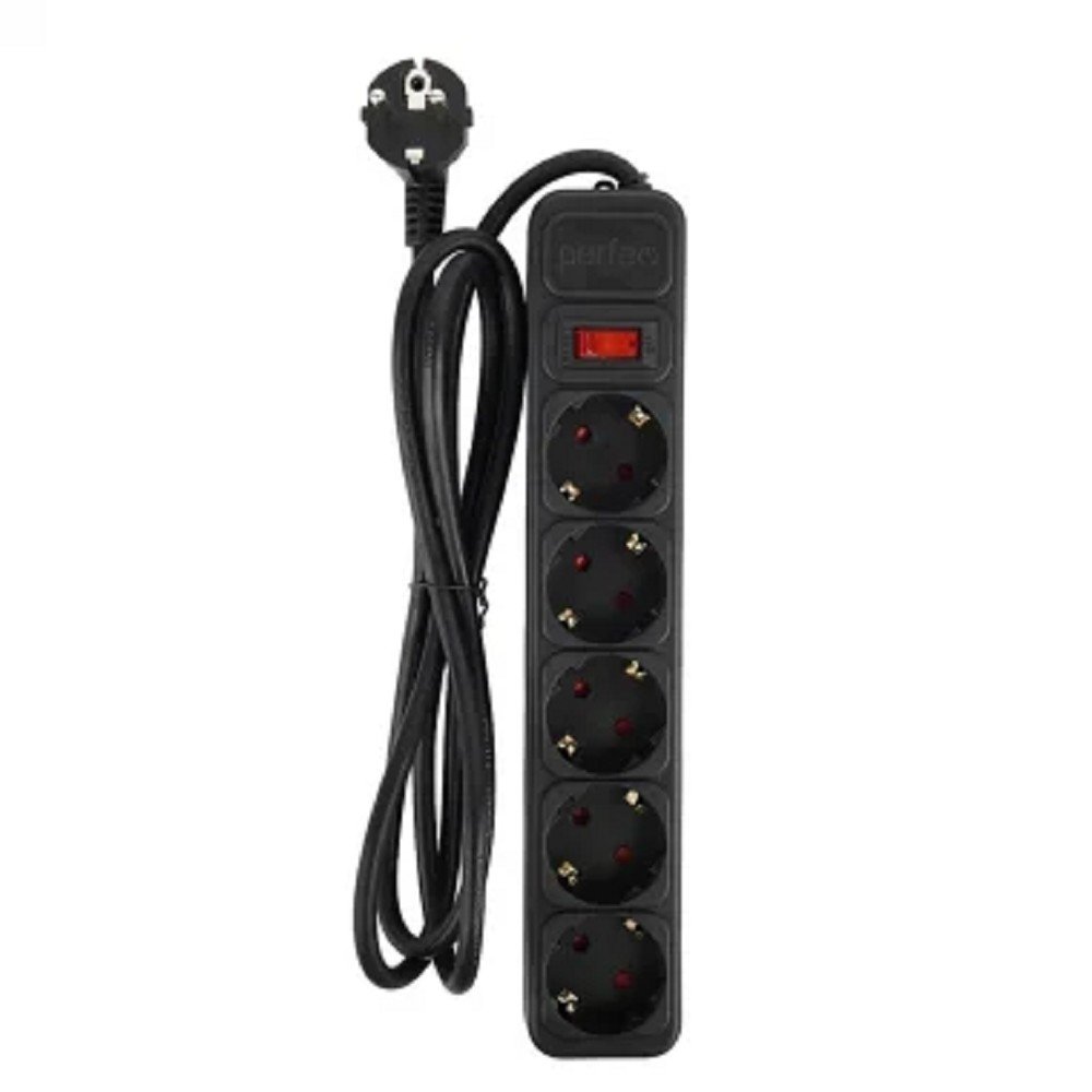 Perfeo сетевой фильтр "REAL  POWER", 3,0м, 5 розеток, 16А, 3500 Вт, тройная защита, черный. [PF_E1501]