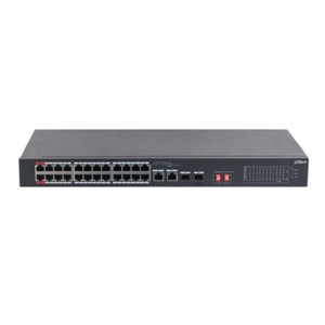 DAHUA DH-S3226-24ET-240 24-портовый неуправляемый коммутатор с РоЕ, 24xRJ45 100Mb PoE, 2хКомбо SFP/RJ45 1Gb uplink, суммарно 240Вт, коммутация 8.8 Гбит/с, MAC-таблица 8К