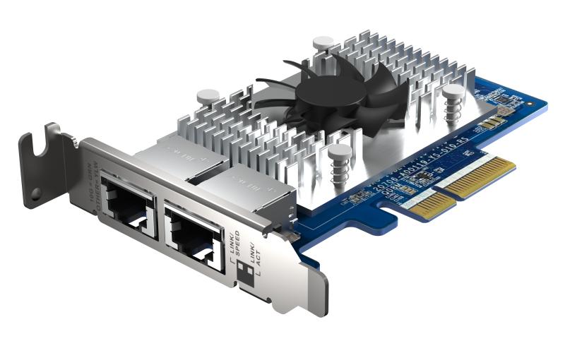 Сетевая карта/ QNAP QXG-10G2T-X710 LAN Expansion Card, PCIe Gen3 x4, Two 10GbE (10G / 5G / 2.5G / 1G / 100M)) Ports with SR-IOV and iSCSI, Block-based, Supports Multiple Virtual Disk Modes