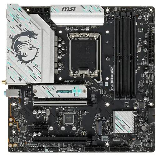 Материнская плата/ MB MSI INTEL B760 s1700, 4xDDR5(256GB), 2xHDMI 2.1/2xDP, 2xPCIe 4.0x16, 1xPCIe 3.0, 1xLAN (2.5GbE), Wi-Fi, BT, 4xSATA 6Gb/s, 2xM.2, 4xUSB 3.2, 2xUSB 2.0, 1xPS/2, mATX, B760M GAMING PLUS WIFI