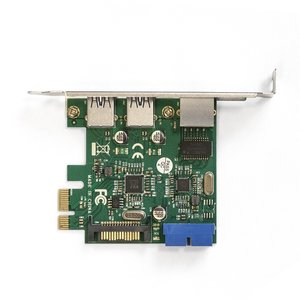 Exegate EX290278RUS Контроллер ExeGate EXE-362 PCI-E 2.0, 2*USB3.0 ext + 1*USB3.0 int + LAN UTP 1000Mbps, разъем доп.питания (OEM) 