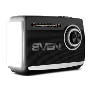 SVEN АС SRP-155, чёрный (3 Вт, Bluetooth, FM/AM/SW, USB, microSD, фонарь, встроенный аккумулятор), SV-022716