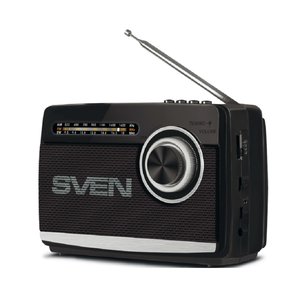 SVEN АС SRP-155, чёрный (3 Вт, Bluetooth, FM/AM/SW, USB, microSD, фонарь, встроенный аккумулятор), SV-022716