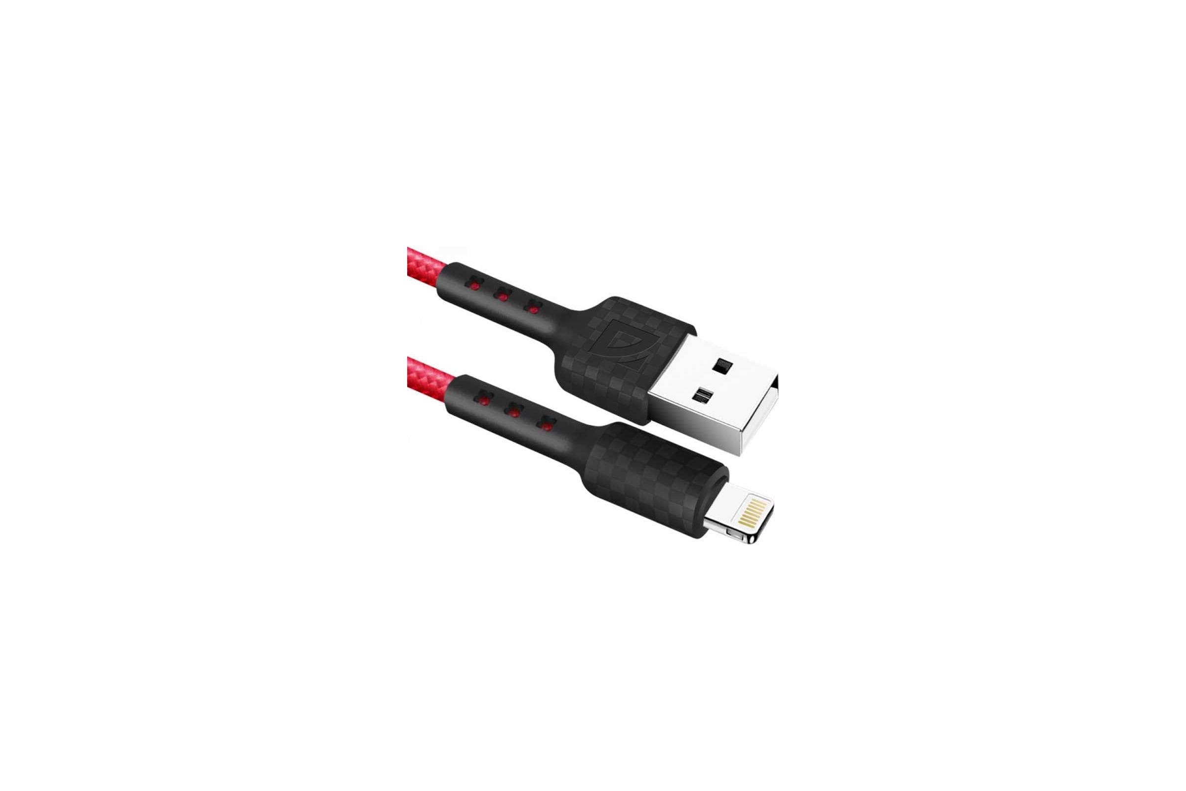 Defender Кабель F181, USB 2.0 (AM) - Apple Lightning (M), 1метр, 2.4А, нейлоновая оплетка, красный., 87114RED