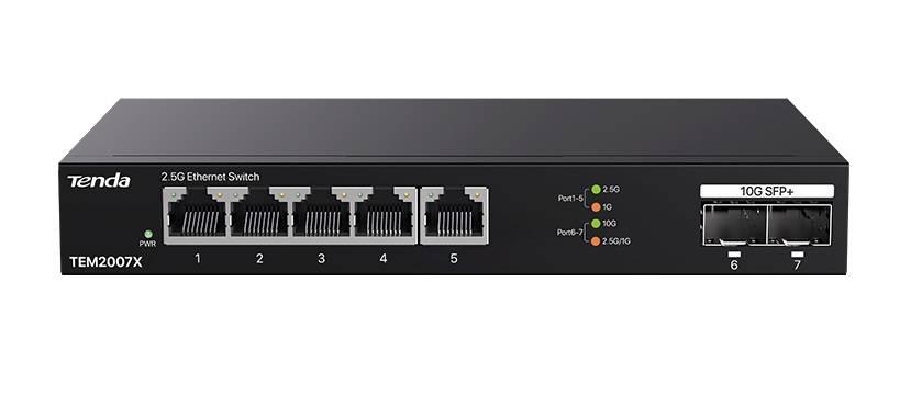 Tenda TEM2007X Коммутатор неуправляемый, 7 портов, RJ-45 5х2,5 Гбит/с, SFP+ 2х10 Гбит/с, настольный, металлический