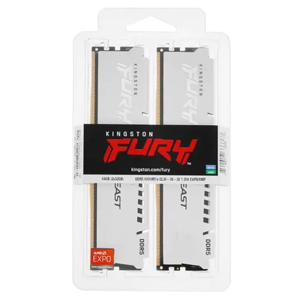 Kingston DDR5 DIMM 64Gb 2x32GB 6000MHz KF560C36BWEK2-64 Fury Beast RTL Gaming PC5-48000 CL36 288-pin 1.35В dual rank с радиатором Ret