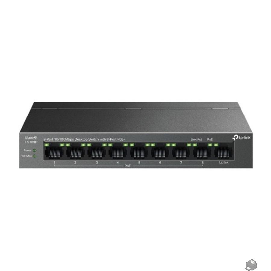 TP-Link LS109P Настольный коммутатор с 9 портами 10/100 Мбит/с (8 портов PoE+)