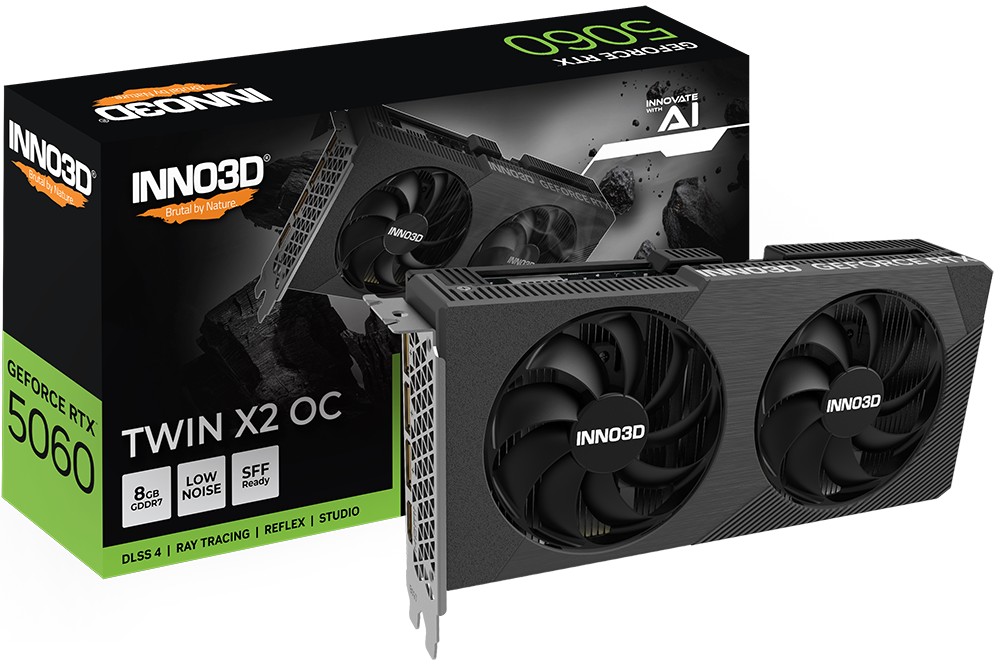 Видеокарта INNO3D RTX 5060 Twin X2 OC//RTX5060, HDMI, DP*3, 8G,D7, N50602-08D7X-195071N