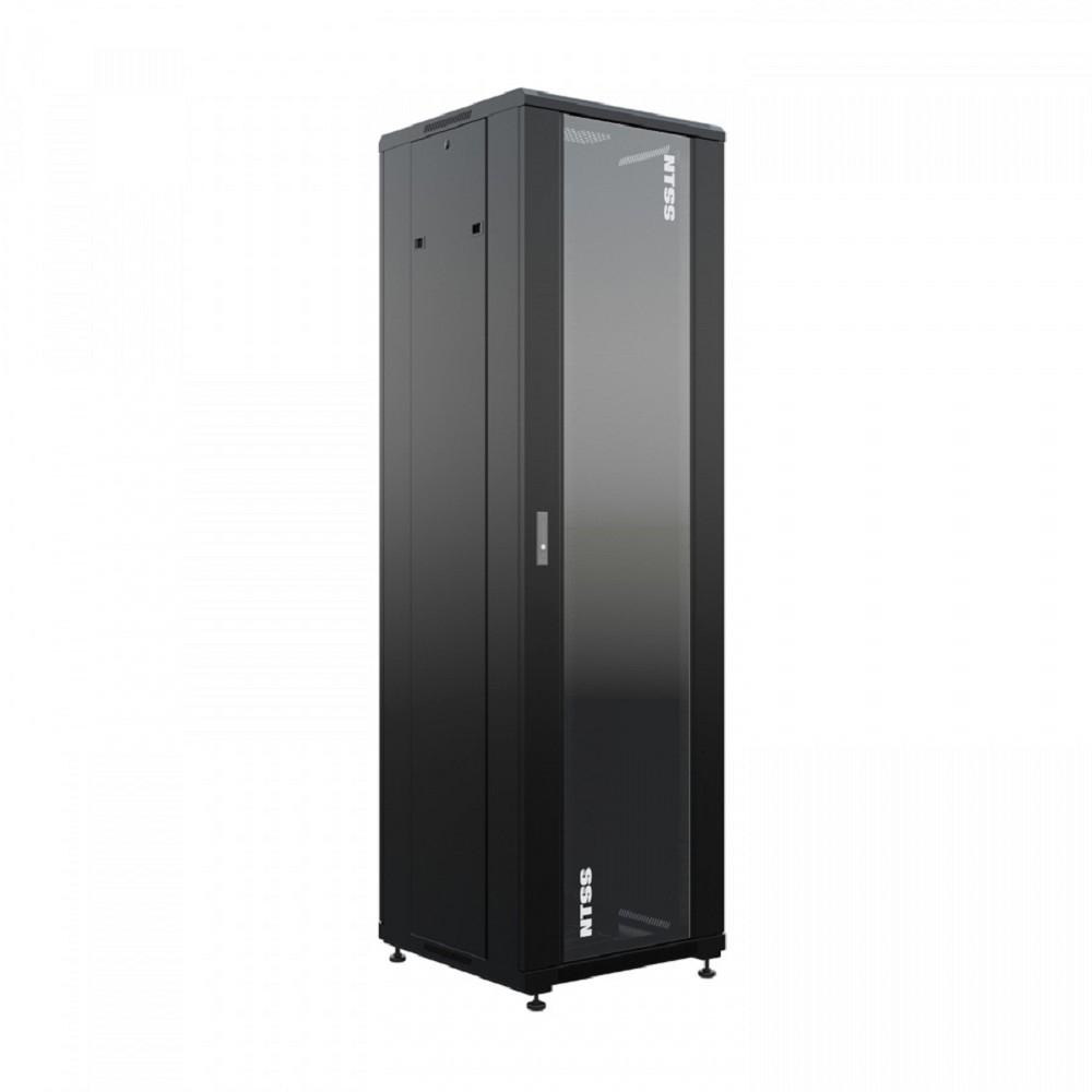 NTSS Шкаф напольный универсальный серверный NTSS R 18U 600х600мм, 4 профиля 19, двери стекло и сплошная металл, боковые стенки съемные, регулируемые опоры, разобранный, черный RAL 9005 NTSS-R18U6060GS, NTSS-R18U6060GS-BL