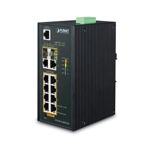 коммутатор/ PLANET IP30 Industrial L2/L4 8-Port 10/100/1000T 802.3at PoE + 2-Port 10/100/100T + 2-Port 100/1000X SFP Managed Switch (-40~75 degrees C), dual redundant power input on 48~56VDC terminal block, SNMPv3, 802.1Q VLAN, IGMP Snooping, SSL, SSH, ACL, IGS-4215-8P2T2S