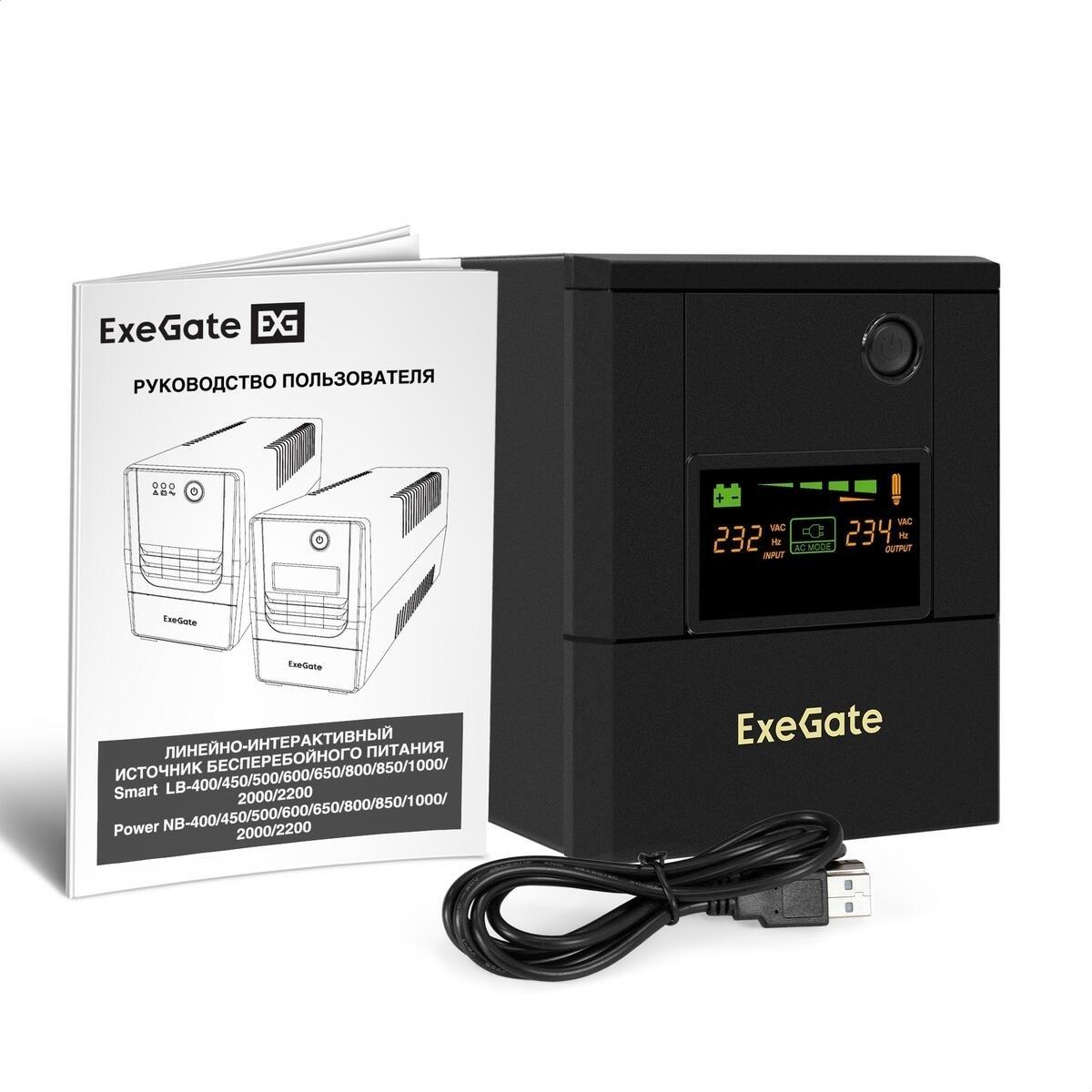 Exegate EX299826RUS ИБП ExeGate Smart LB-2200.LCD.AVR.8C13.USB (2200VA/1300W, цветной LCD, AVR, 8*C13, USB, батарея 12V 9Ah - 2 шт., металлический корпус, Black)