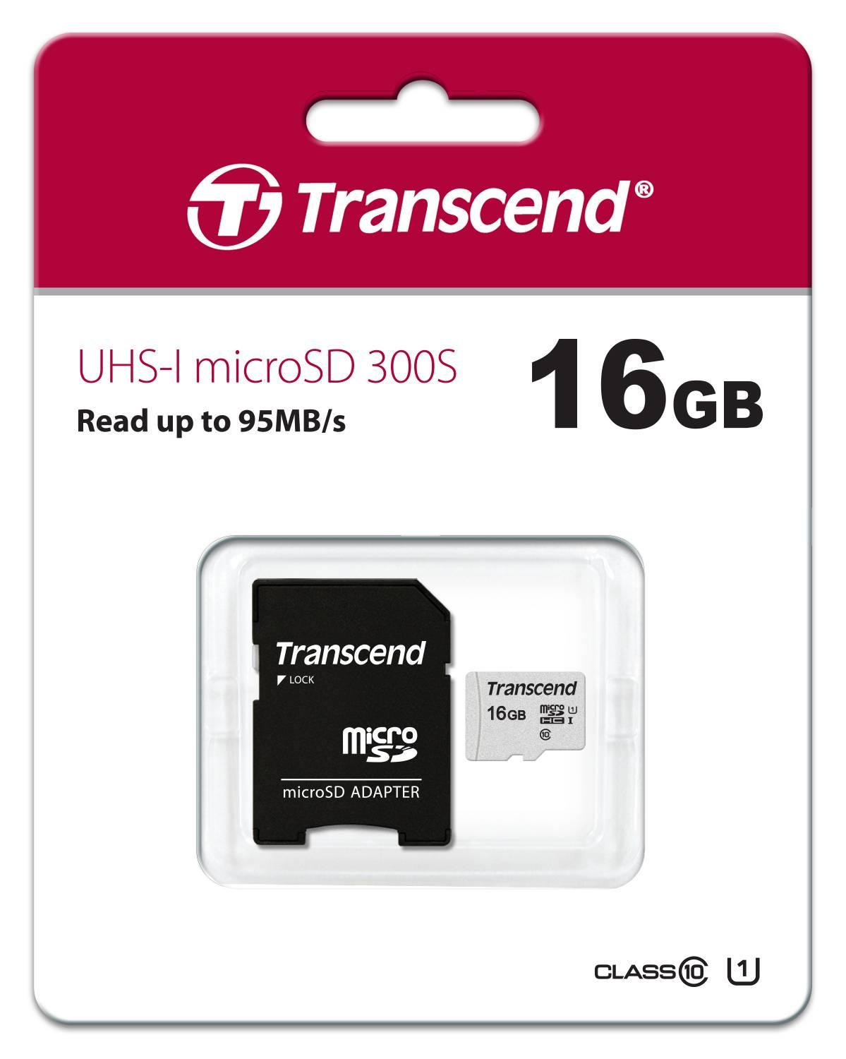 Флеш карта microSD 16GB Transcend microSDHC Class 10 UHS-1 U1, (SD адаптер), TLC, TS16GUSD300S-A