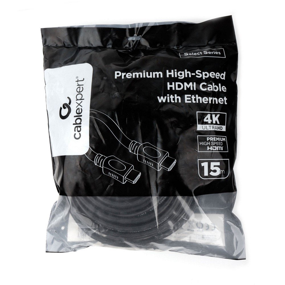 Кабель HDMI Cablexpert 19M/19M, v2.0, серия Light, позол.контакты, экран, 15м, черный, пакет (CC-HDMI4L-15M)