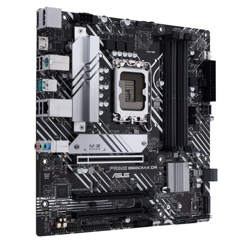 ASUS PRIME B660M-A D4-CSM (Socket 1700, mATX, 4xDDR4(128GB), DP/2xHDMI 2.1, 1xPCIe 4.0x16/2xPCIe 3.0x16, 1xLAN, 4xSATA 6Gb/s, 2xM.2, 2xUSB 3.2, 4xUSB 2.0, 1xPS/2)