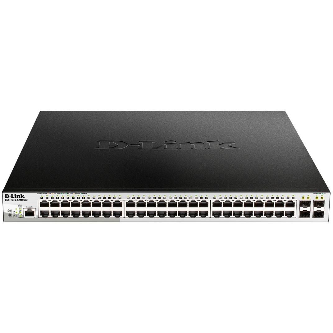Коммутатор/ DGS-1210-52MP/ME/B Managed L2 Metro Ethernet Switch 48x1000Base-T PoE, 4x1000Base-X SFP, PoE Budget 370W, Surge 6KV, CLI, RJ45 Console, Dying Gasp, DGS-1210-52MP/ME/B2A