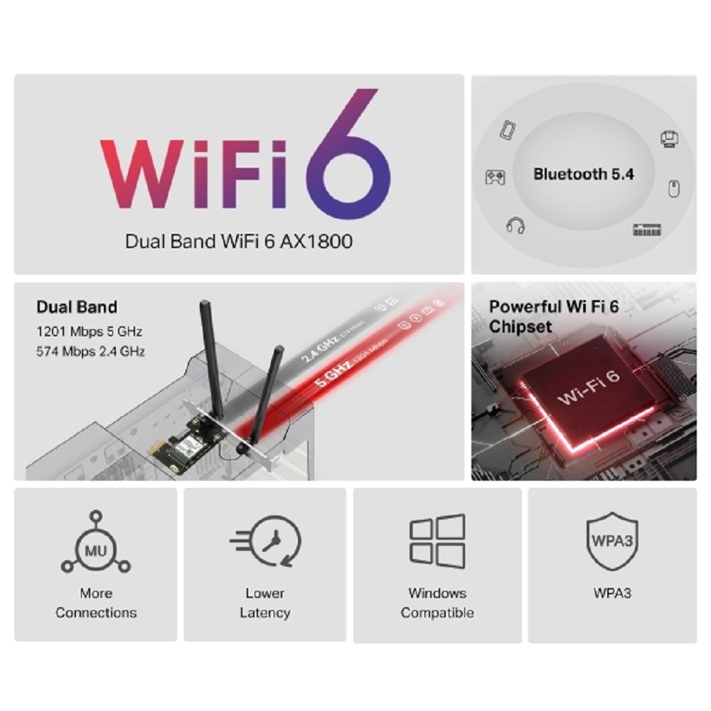 Mercusys MA70XE Адаптер PCI Express с поддержкой Wi-Fi AX1800 и Bluetooth 5.4