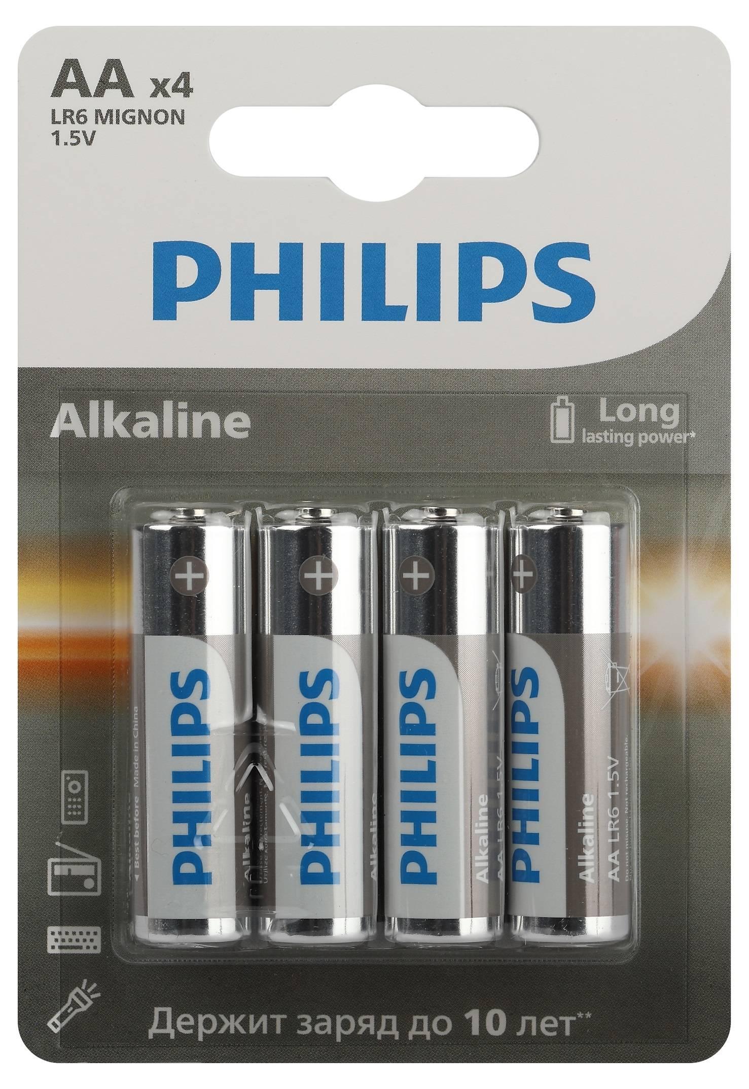 Philips Батарейки LR6A4B/51 АА алкалиновые 1,5v, LR6-4BL Entry (4/48/144/20160). Блистер 4 шт., Б0062745