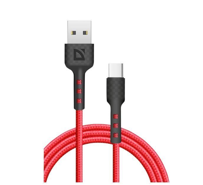 Defender Кабель F181, USB 2.0 (AM) - Type C, 1метр, 2.4А, нейлоновая оплетка, красный., 87113RED