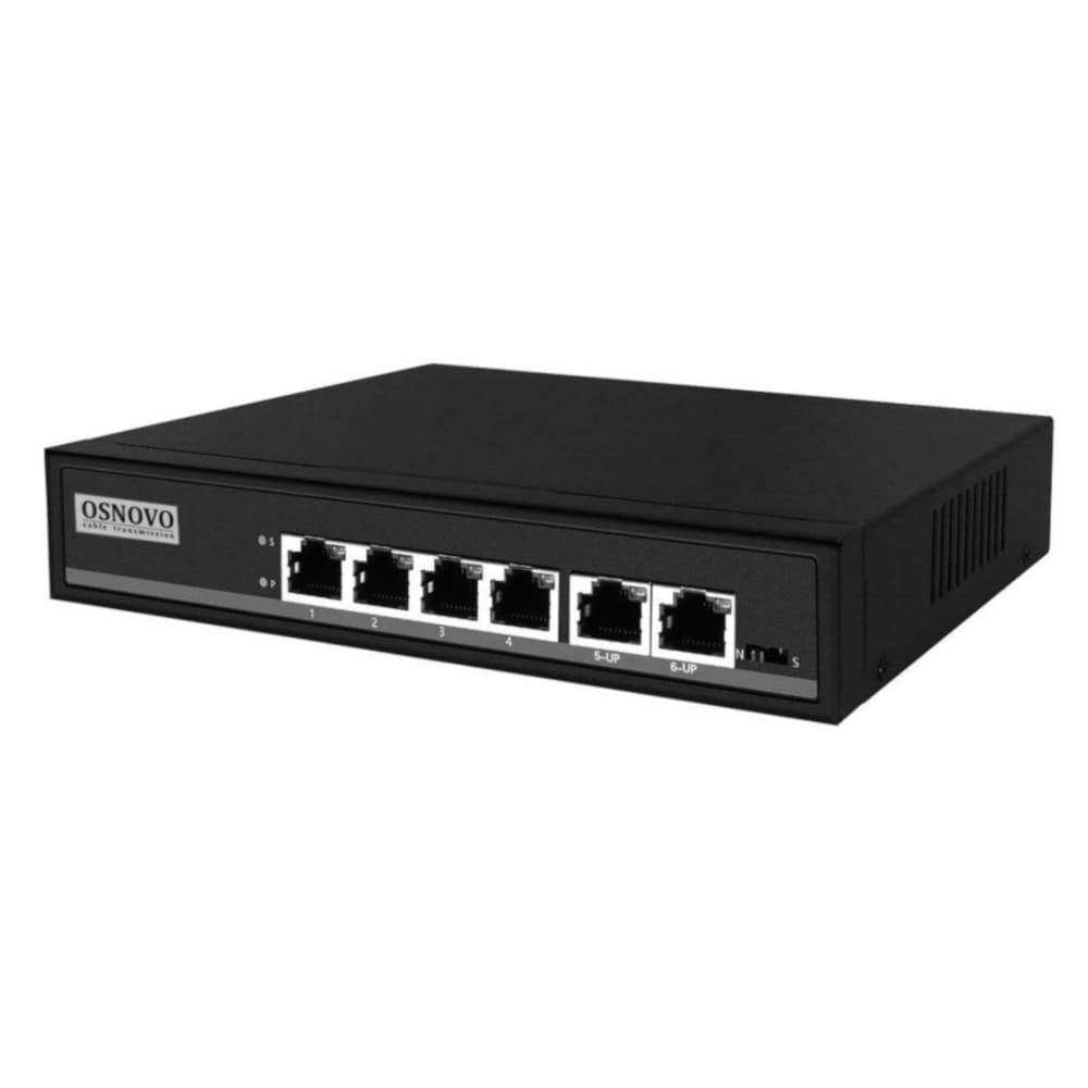Коммутатор/ OSNOVO Passive PoE коммутатор 6 портов, 4 PoE порта 10/100 Base-T, 2*10/100 Base-T Uplink, до 30W на порт, SW-20600/A(80W)