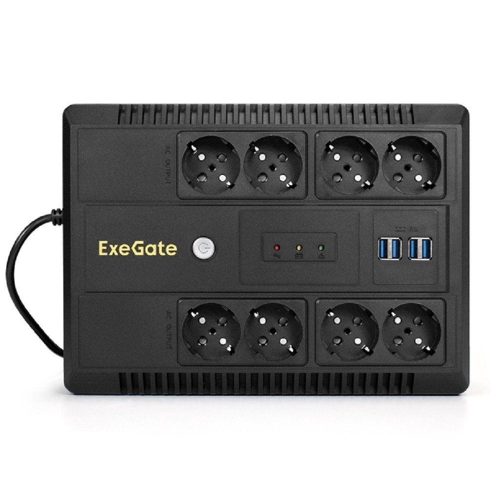 Exegate EX295012RUS ИБП ExeGate NEO NNB-850.LED.AVR.8SH.CH <850VA/510W, LED, AVR, 8*Schuko, 4*USB-порта для зарядки, Black>