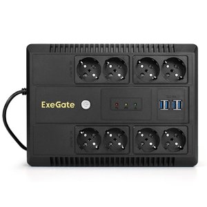 Exegate EX295012RUS ИБП ExeGate NEO NNB-850.LED.AVR.8SH.CH <850VA/510W, LED, AVR, 8*Schuko, 4*USB-порта для зарядки, Black>