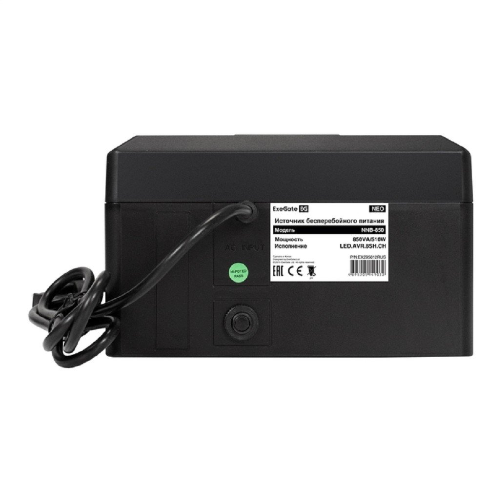 Exegate EX295012RUS ИБП ExeGate NEO NNB-850.LED.AVR.8SH.CH <850VA/510W, LED, AVR, 8*Schuko, 4*USB-порта для зарядки, Black>