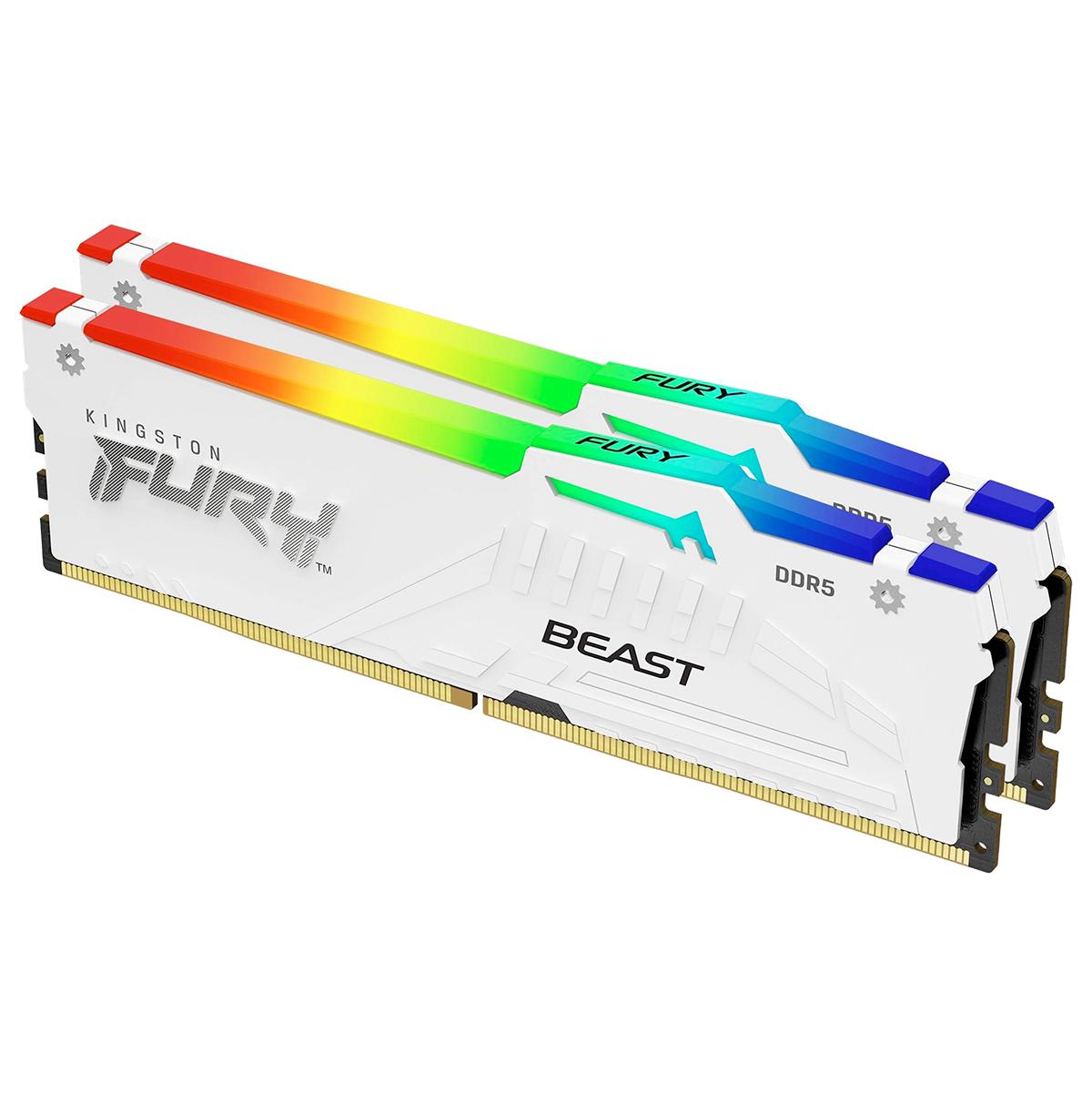 Память оперативная/ Kingston 32GB 5600MT/s DDR5 CL40 DIMM (Kit of 2) FURY Beast White RGB XMP, KF556C40BWAK2-32