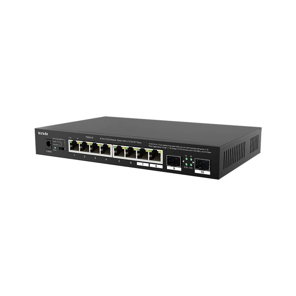 Tenda TEM2010F Коммутатор неуправляемый, 10 портов, 10x1 Гбит/с, RJ-45 8х2,5 Гбит/с, SFP 2х2,5 Гбит/с, настольный