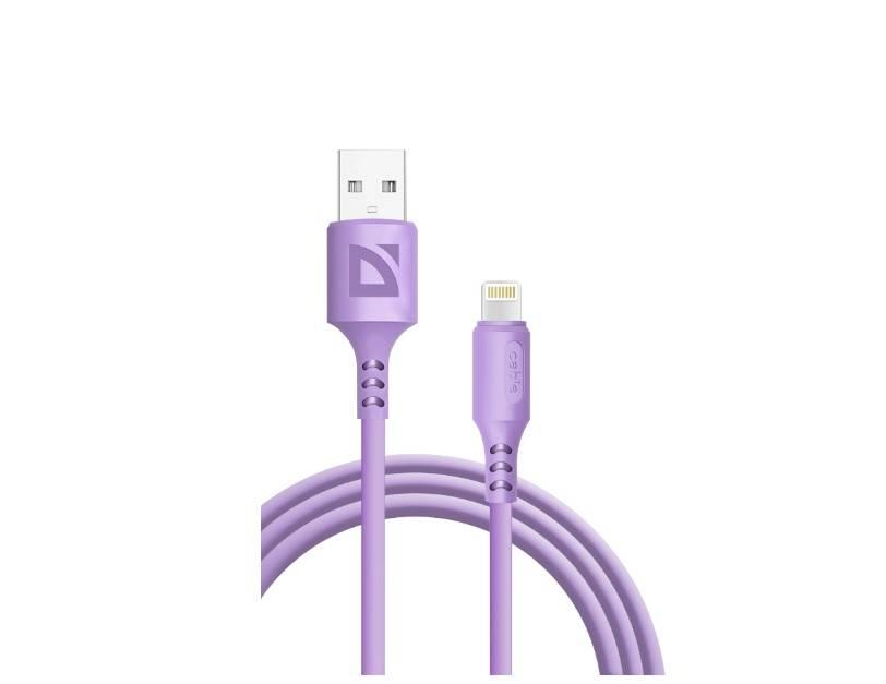 Defender Кабель F207, USB 2.0 (AM) - Apple Lightning (M), 1метр, 2.4А, силиконовая оплетка, фиолетовый., 87107VIO