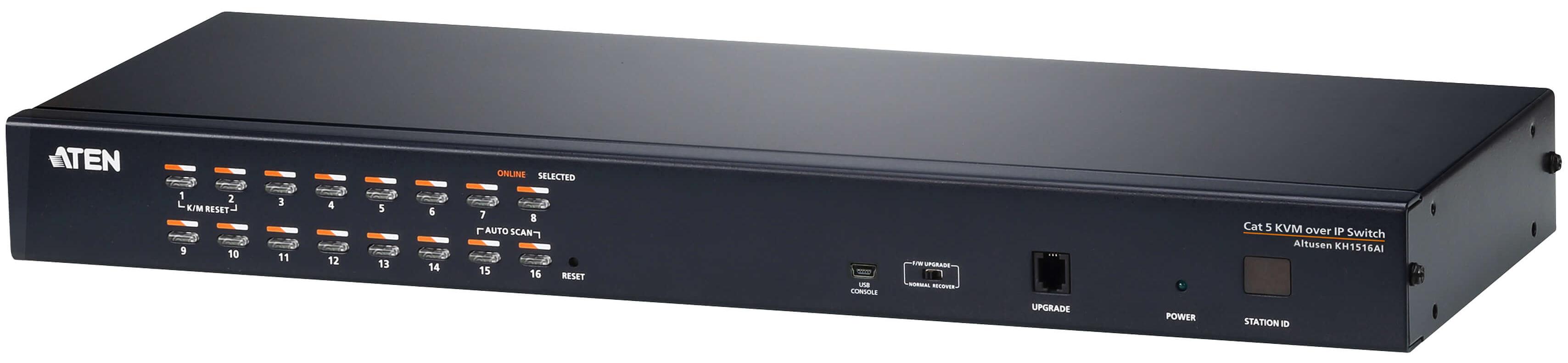 Переключатель KVM,  1 local user PS2+VGA+1 IP user => 16 cpu (PS2/USB/Sun+VGA)/RS232, без шнуров KH1516AI/KH1516AI-AX-G/ Cat 5 High-Density KVM over the NET.