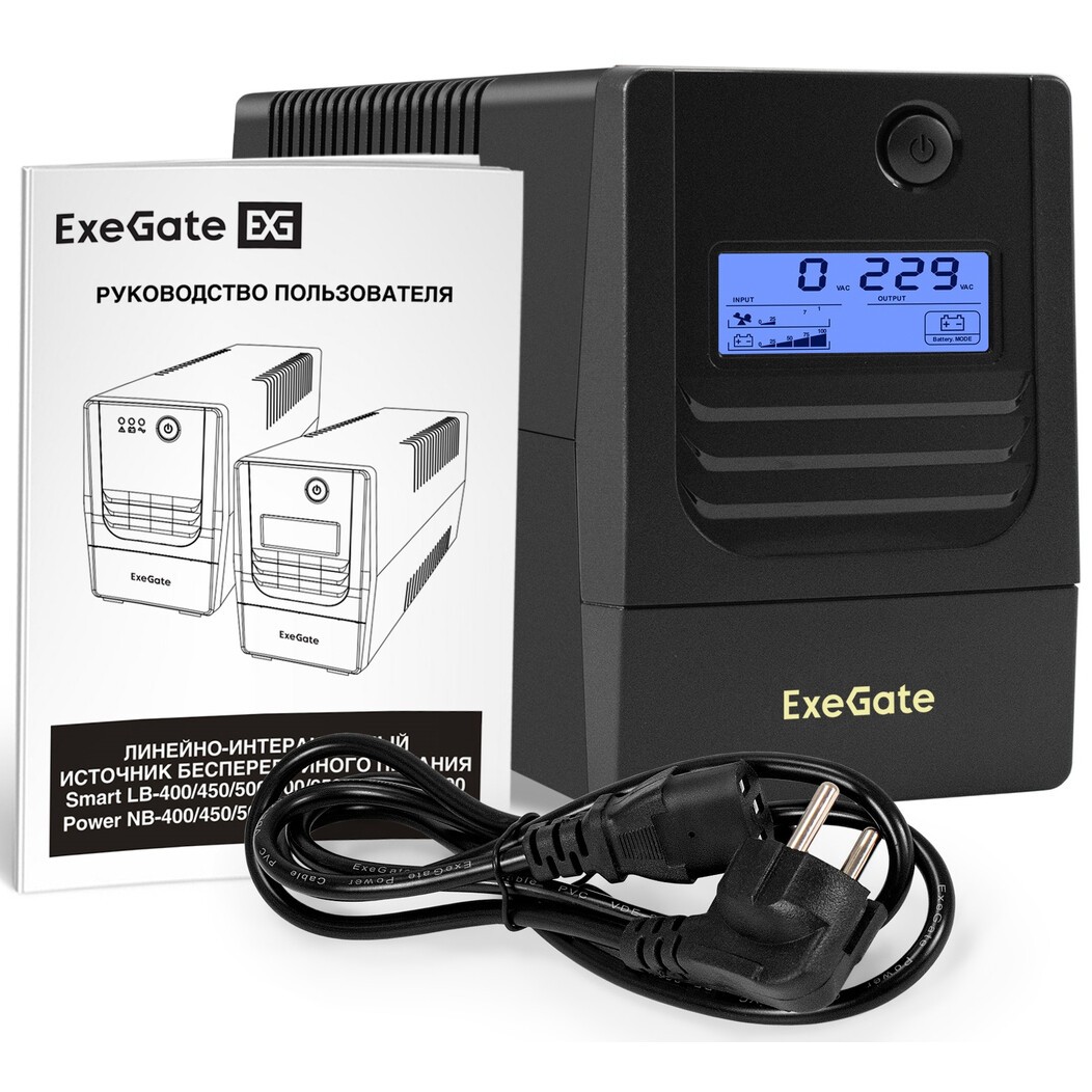 Exegate EX299496RUS ИБП ExeGate Smart LB-650.LCD.AVR.4C13 (650VA/390W, LCD, AVR, 4*C13, батарея 12V 7Ah, Black)