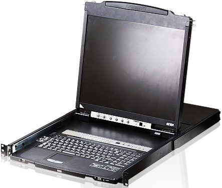 Консоль управления, LCD 19"(1280x1024), лат./рус. клав., 16-портовый KVM-переключатель,  +1 remote user(SPHD18(Male)),2хUSB(Тип а Female),  KVM-порты: SPHD15(Female), каскадирование./ 16P Dual RAIL LCD KVMP SWITCH 19INCH, CL5816NR