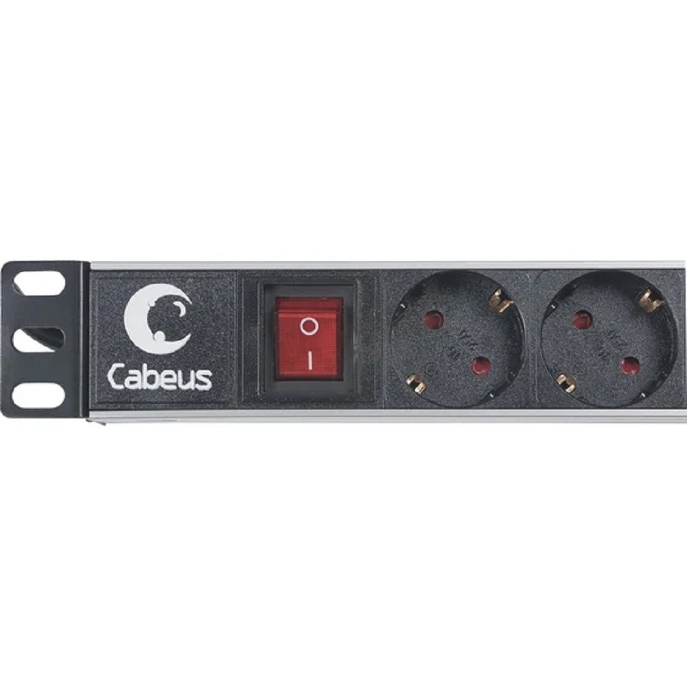 Cabeus PDU-8P-2EU Блок евророзеток для 19"шкафов, горизонтальный, 8 розеток, 16 A,выключатель, шнур 2м, алюминиевый корпус