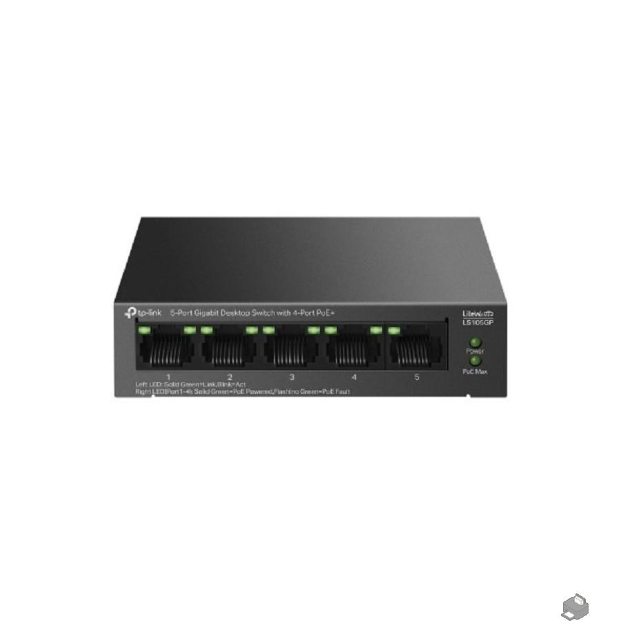 TP-Link LS105GP Настольный коммутатор с 5 гигабитными портами (4 порта PoE+)